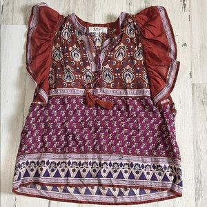Sea New York Rust and Purple Patterned Fluttered Sleeve Top